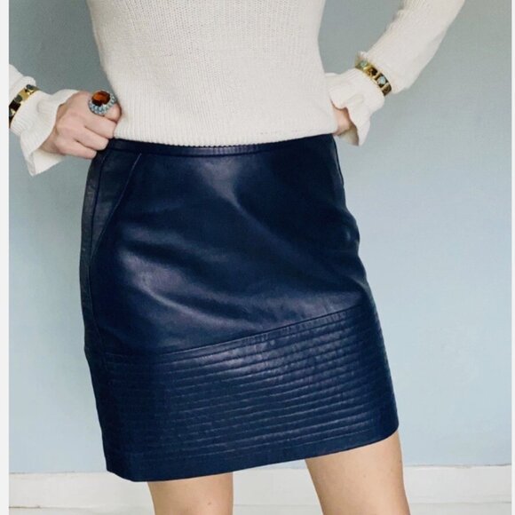 SANDRO LEATHER MINI SKIRT IN DARK BLUE PURPLE - Picture 7 of 7